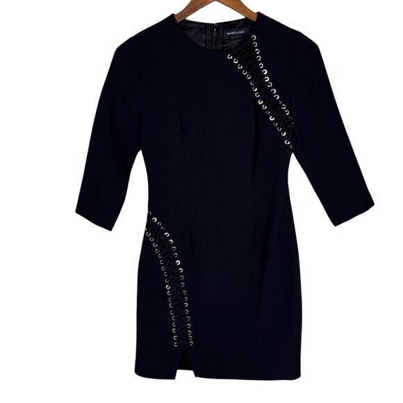 Marciano Black Lace-Up Detail Metal Grommets Side Slit Mini Sheath Goth Dress - Picture 1 of 9
